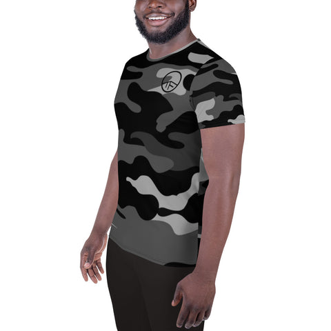 0121B - OTF Blk Logo on Men's Short-Sleeve B&W Camouflage Men's Athletic T-shirt JC-2 SPECIAL EDITION