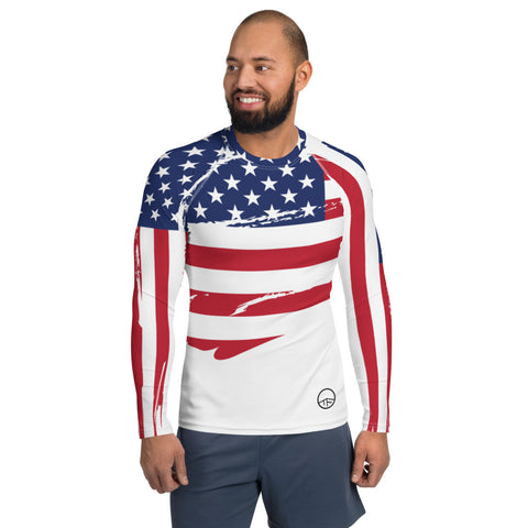 0121A - OTF Blk Logo AMERICAN FLAG Men's Long-Sleeve Rash Guard shirt JC-3 SPECIAL EDITION