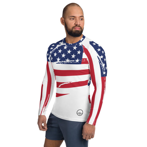 0121A - OTF Blk Logo AMERICAN FLAG Men's Long-Sleeve Rash Guard shirt JC-3 SPECIAL EDITION